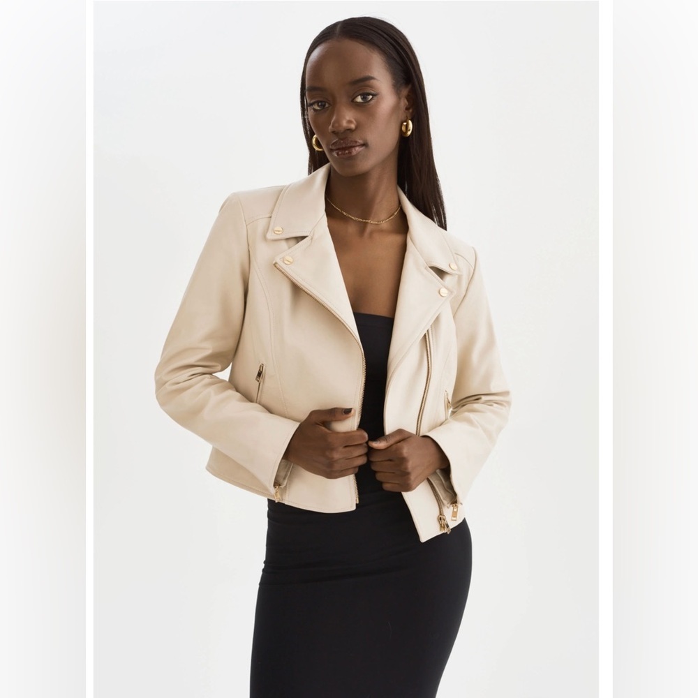 LAMARQUE KELSEY GOLD CREAM LEATHER BIKER JACKET MEDIUM NWT